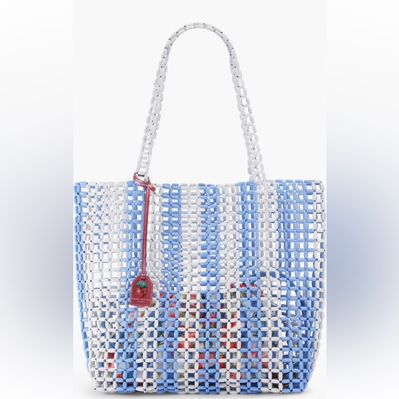 Kurt Geiger Handbags - Kurt Geiger Blue and White Woven Tote with Red Strawberry Tag